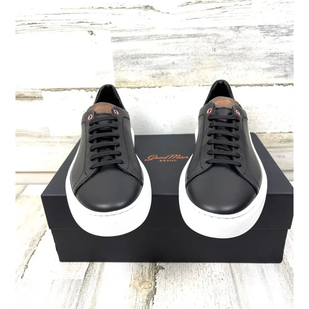 GoodMan Mens 8.5 Legend London Black Leather Lace-Up Sneakers Italy Casual NEW
